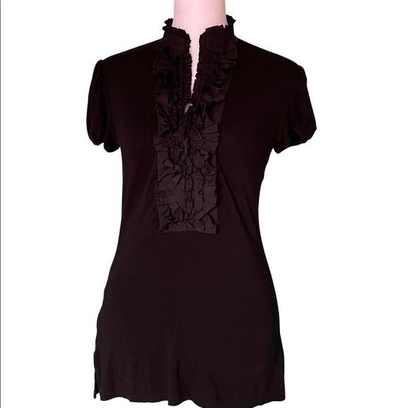 BCBGMAXAZRIA blouse, ruffle placket with stand-up collar, XS - Picture 1 of 4